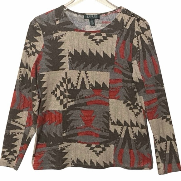 Lauren Ralph Lauren Navajo Print Pullover Cotton Top Southwest Bohemian Size XL - Picture 1 of 11